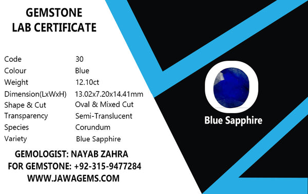 Lab Certified Blue Sapphire - 12.10 crt