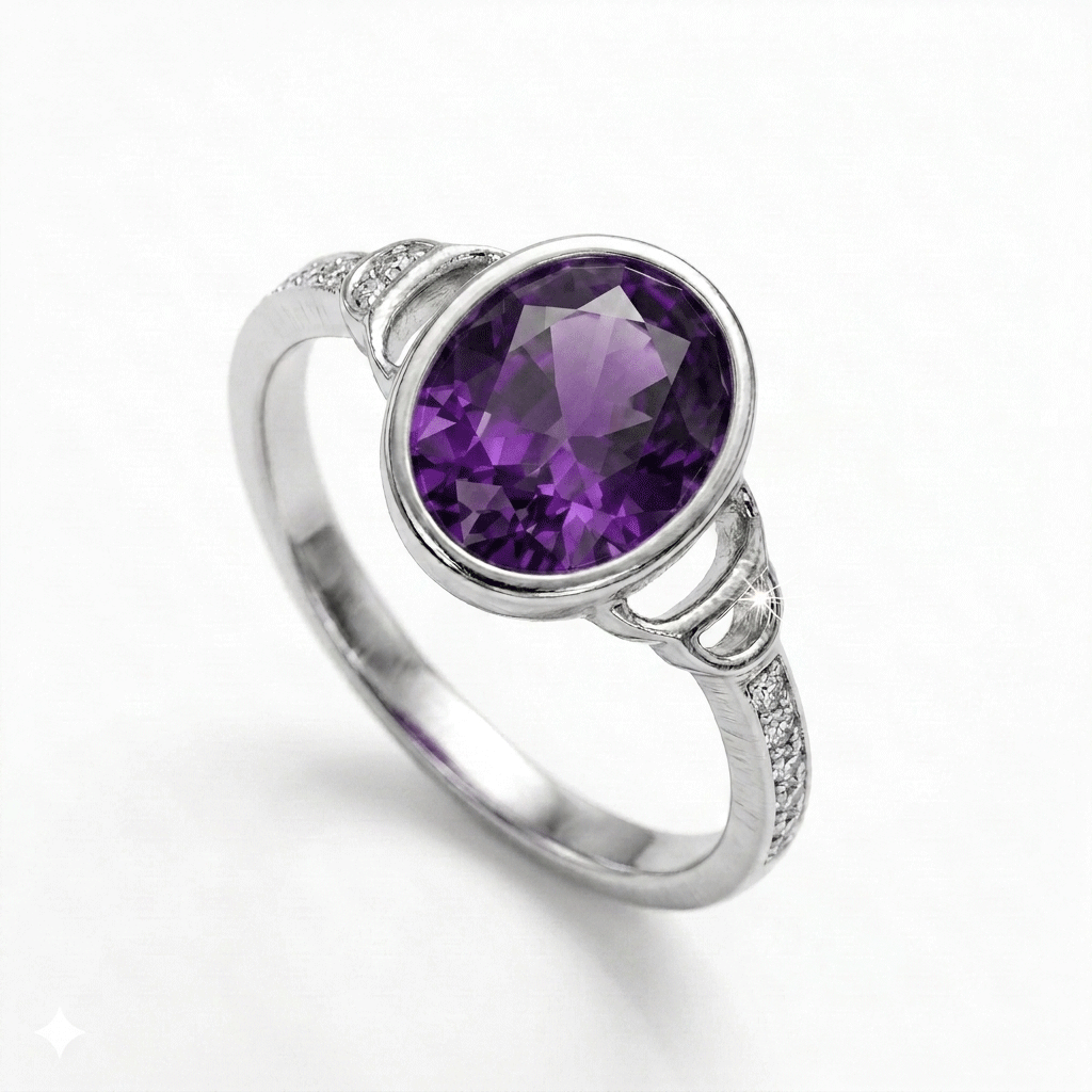 Amethyst Women Ring - Round Bezel