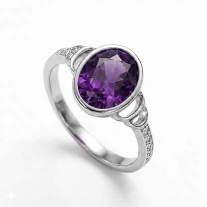 Amethyst Women Ring - Round Bezel