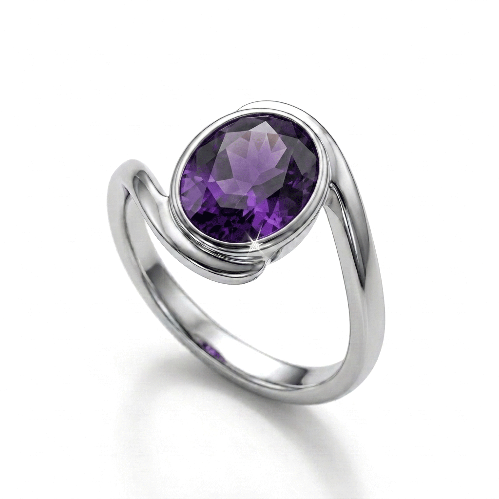 Amethyst Women Ring - Infinity Scroll