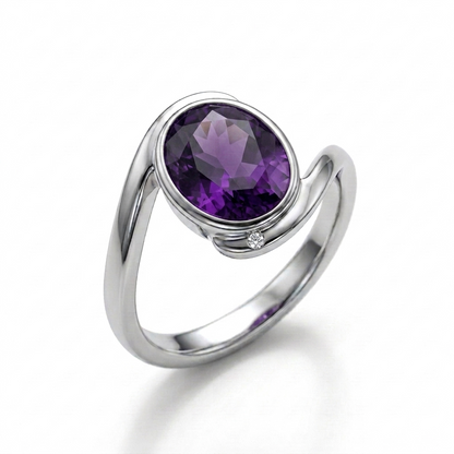 Amethyst Women Ring - Infinity Scroll