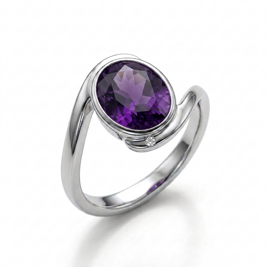Amethyst Women Ring - Infinity Scroll
