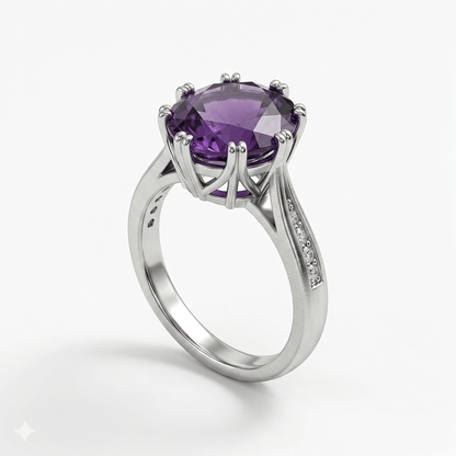 Amethyst Women Ring - Oval Cathedral