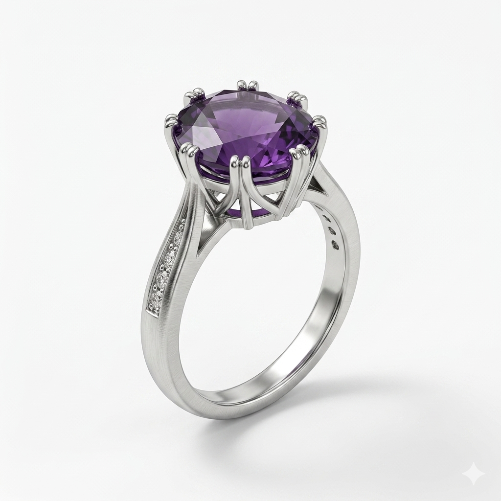 Amethyst Women Ring - Oval Cathedral