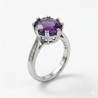 Amethyst Women Ring - Oval Cathedral