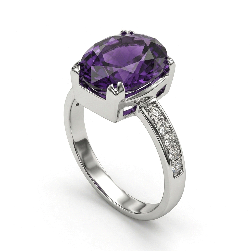 Amethyst Women Ring - Oval Solitaire