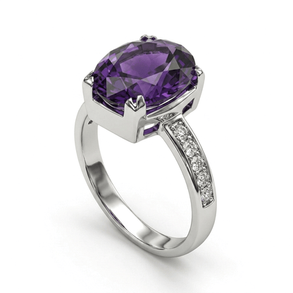Amethyst Women Ring - Oval Solitaire