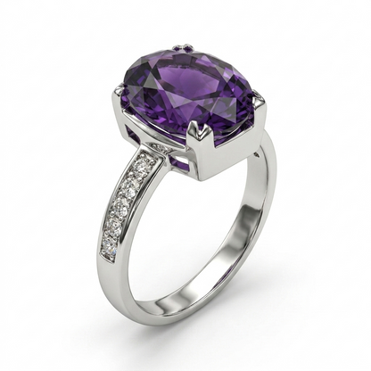 Amethyst Women Ring - Oval Solitaire