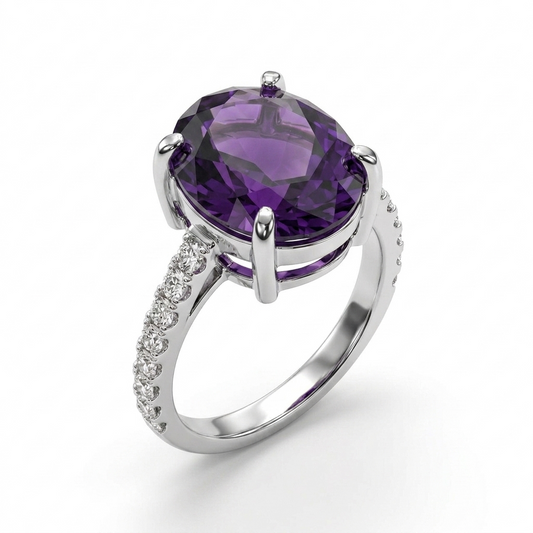 Amethyst Women Ring - Oval Faceted