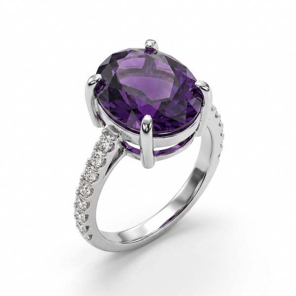 Amethyst Women Ring - Oval Faceted