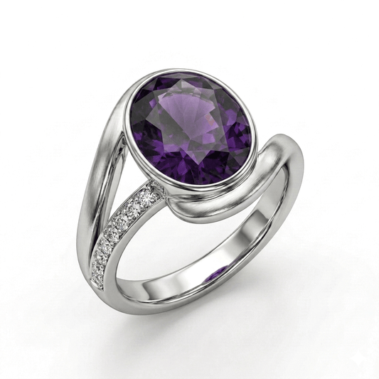 Amethyst Women Ring - Round Bezel Swirl