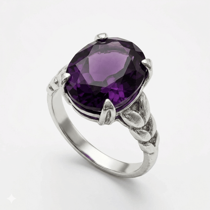 Amethyst Women Ring - Oval Twisted Rope