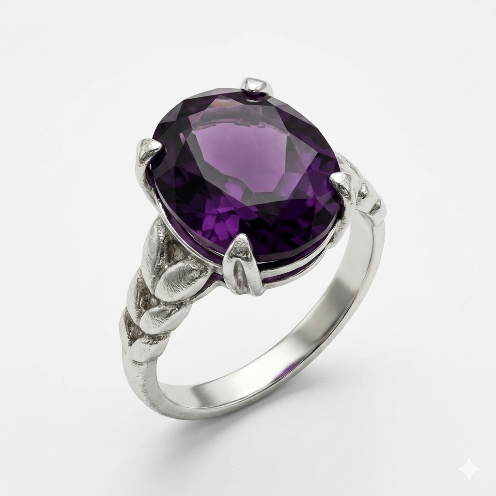 Amethyst Women Ring - Oval Twisted Rope