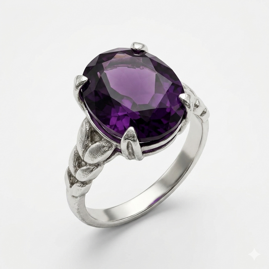 Amethyst Women Ring - Oval Twisted Rope