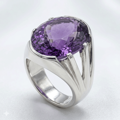 Amethyst Men Ring - Oval Split Shoulder