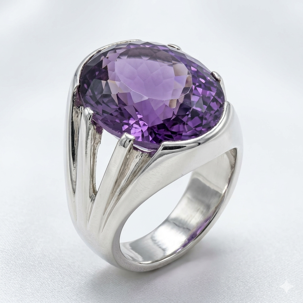 Amethyst Men Ring - Oval Split Shoulder