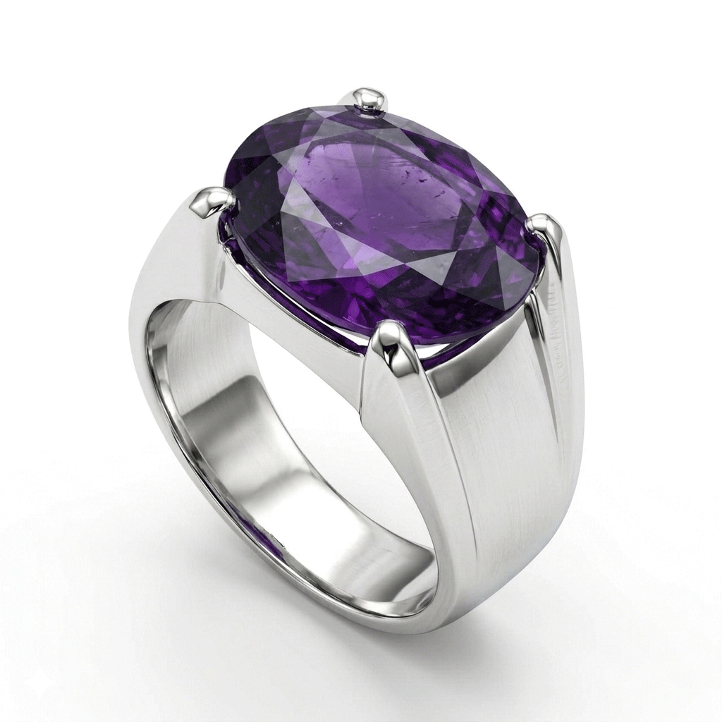 Amethyst Men Ring - Twin Pillar