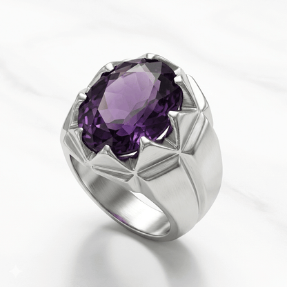 Amethyst Men Ring - Heavy Band