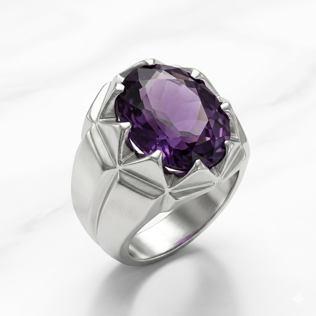 Amethyst Men Ring - Heavy Band
