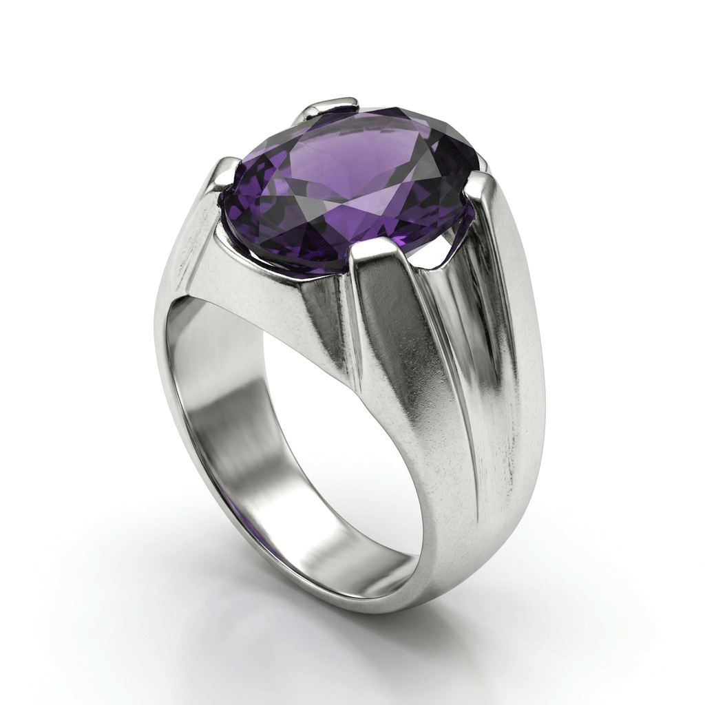 Amethyst Men Ring - Tapered Oval