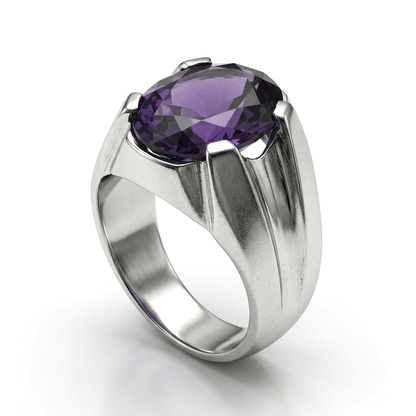 Amethyst Men Ring - Tapered Oval