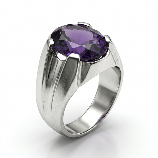 Amethyst Men Ring - Tapered Oval