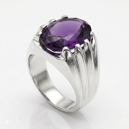Amethyst Men Ring - Fluted Oval Signet