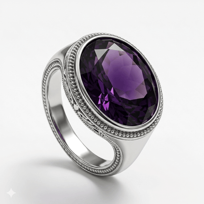 Amethyst Men Ring - Bezel Signet