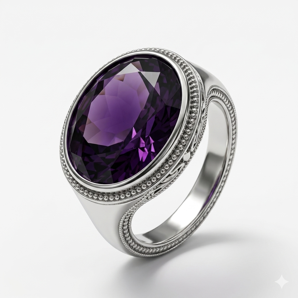 Amethyst Men Ring - Bezel Signet