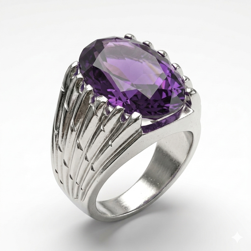 Amethyst Men Ring - Falcon Wing