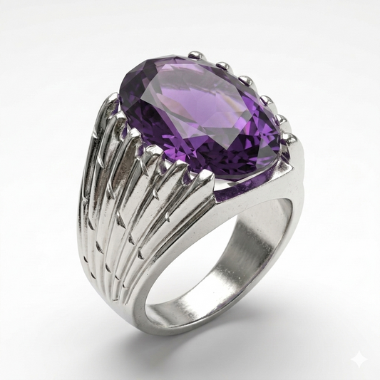 Amethyst Men Ring - Falcon Wing
