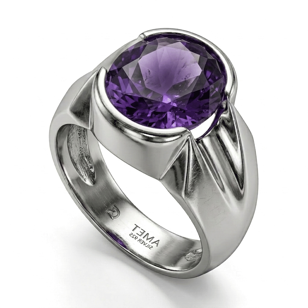 Amethyst Men Ring - Modern Oval Signet