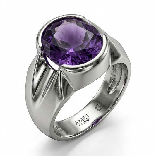 Amethyst Men Ring - Modern Oval Signet