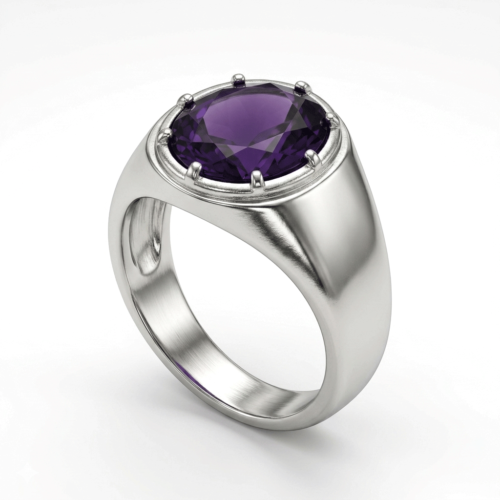 Amethyst Men Ring - Oval Bezel