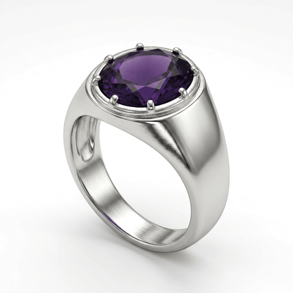 Amethyst Men Ring - Oval Bezel