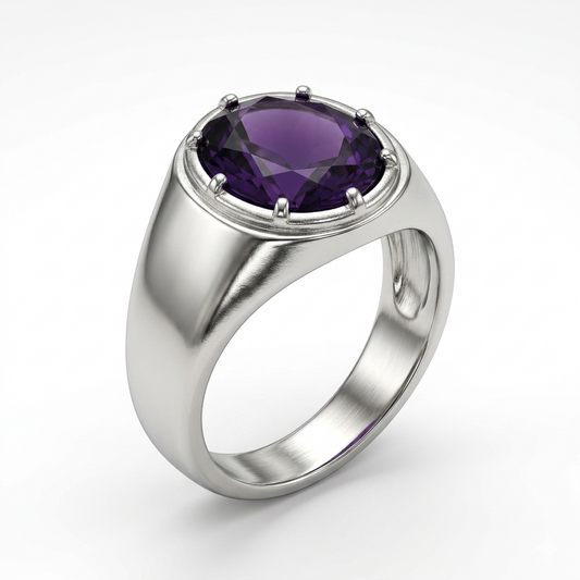 Amethyst Men Ring - Oval Bezel