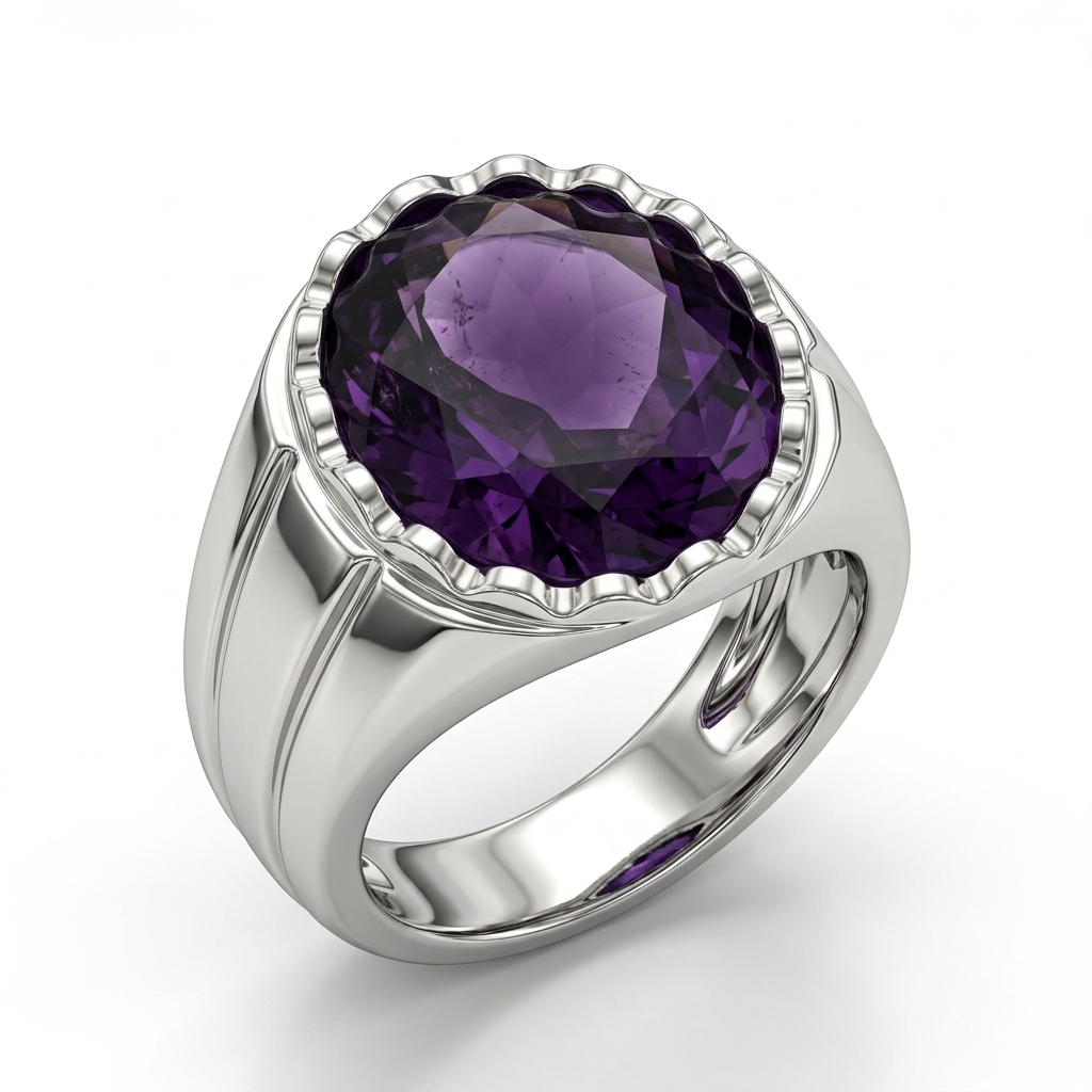 Amethyst Men Ring - Scallop Crown