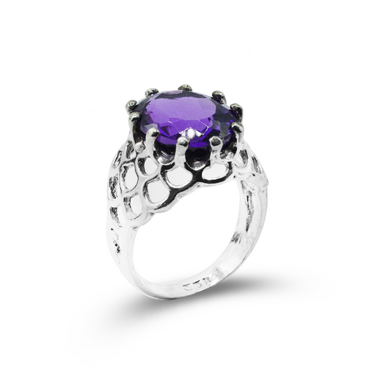 Amethyst Men Ring – Fish Scale Band