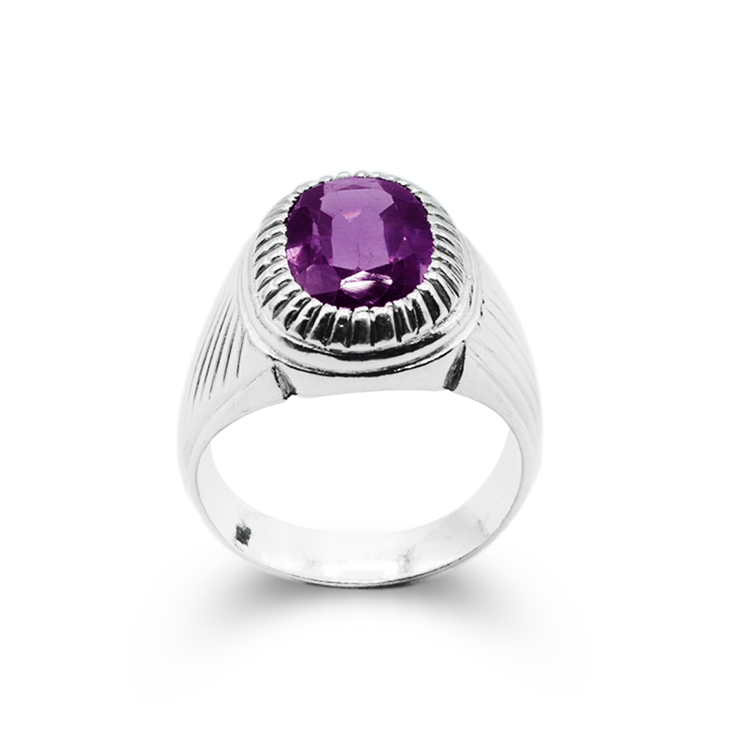 Amethyst Men Ring – Cross Lines Design