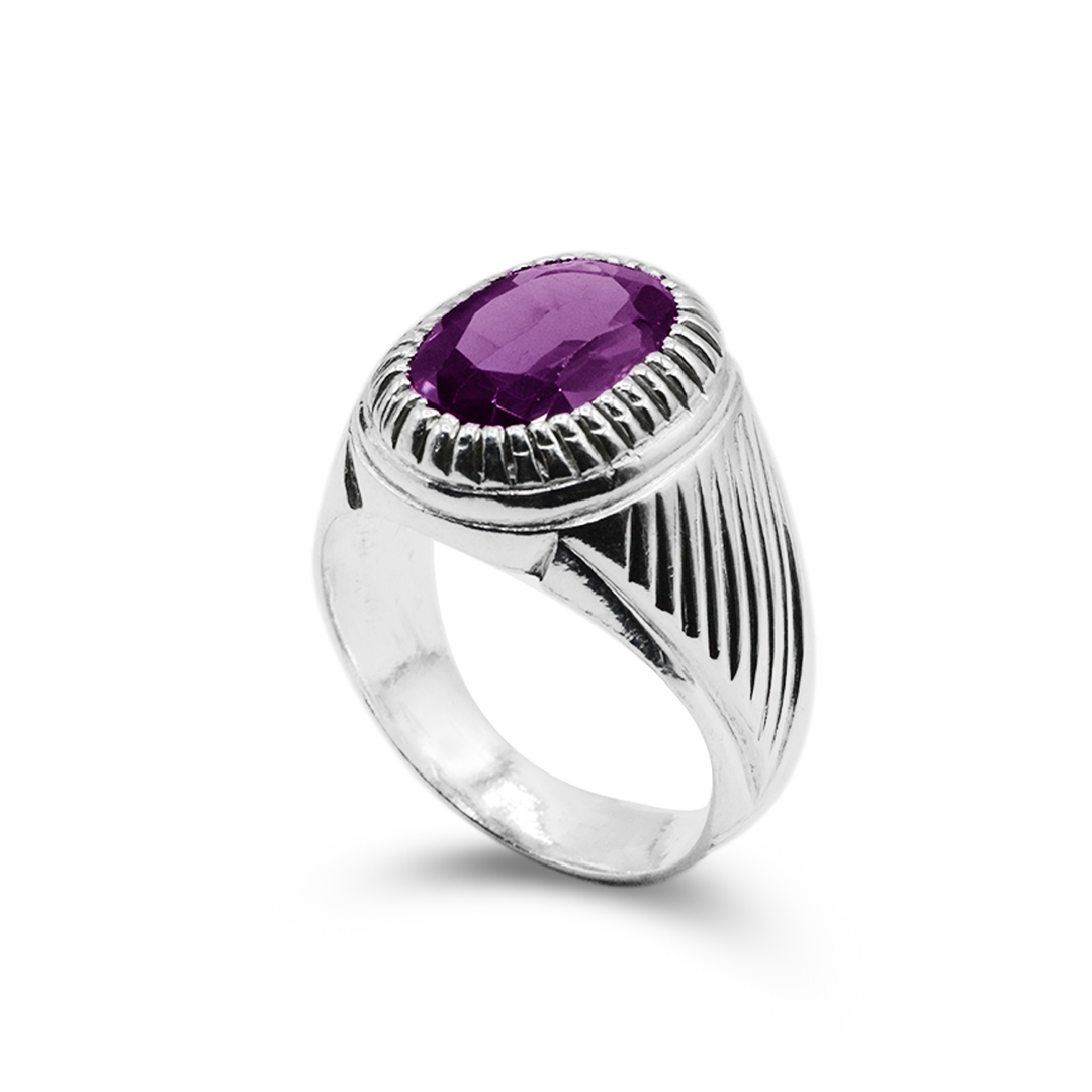 Amethyst Men Ring – Cross Lines Design