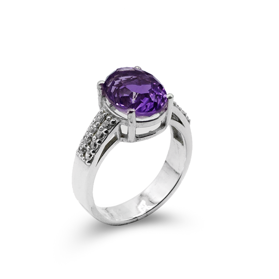 Amethyst Women Ring – Zircon Band Design