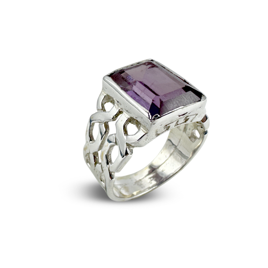 Amethyst Men Ring - Chain Band Design