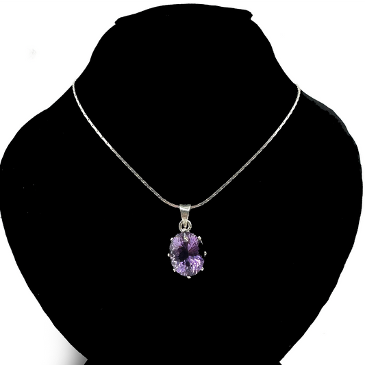 Amethyst Pendant - Lattice Leaf Design