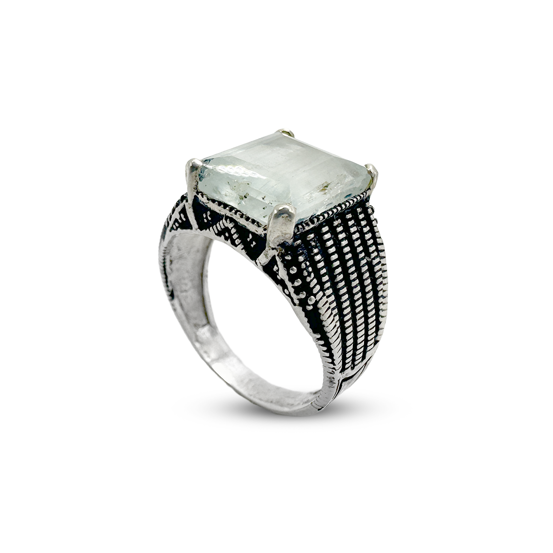 Aquamarine Men Ring - Turquish Design