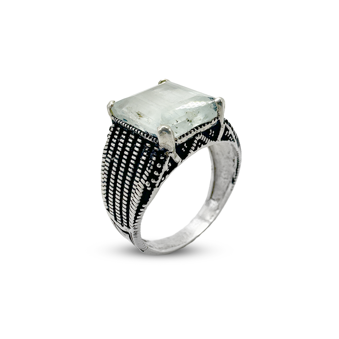 Aquamarine Men Ring - Turquish Design