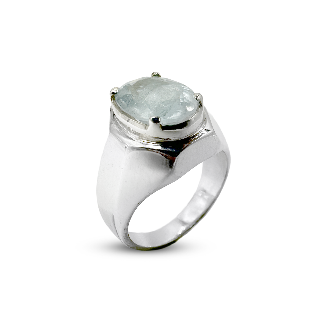 Aquamarine Men Ring - Mouse face Design