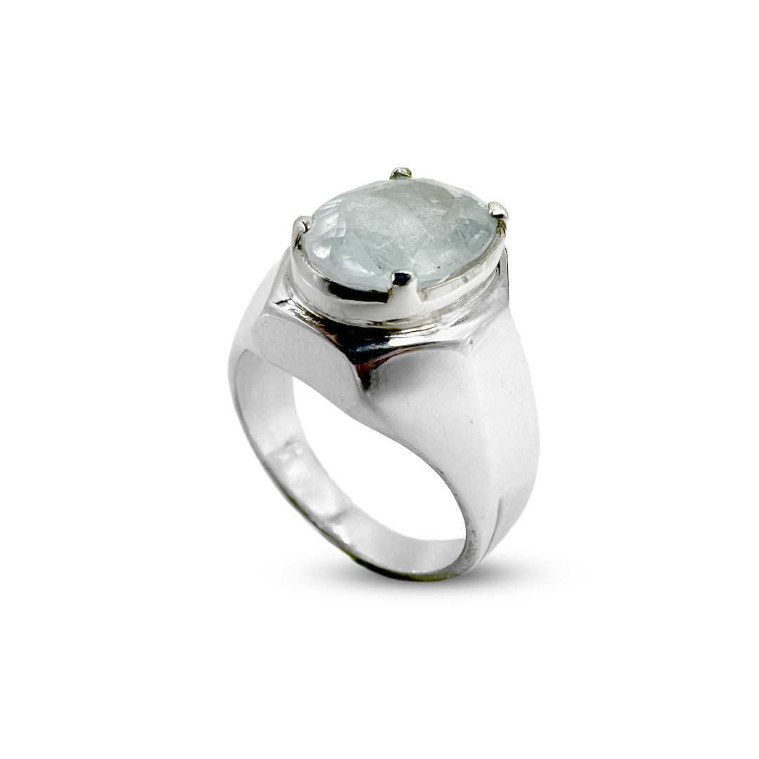 Aquamarine Men Ring - Mouse face Design