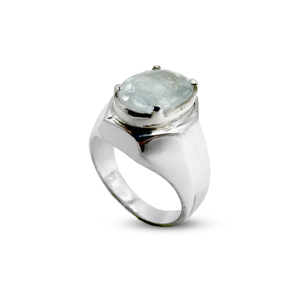 Aquamarine Men Ring - Mouse face Design