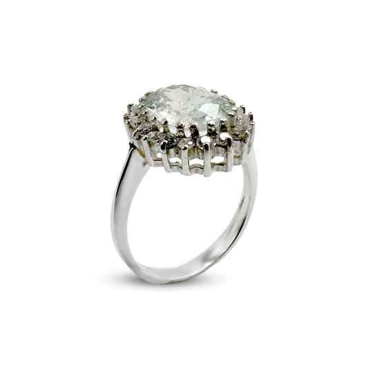 Aquamarine Women Ring - Halo Design