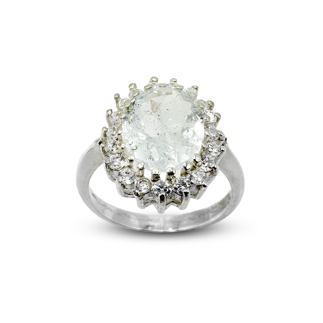Aquamarine Women Ring - Halo Design